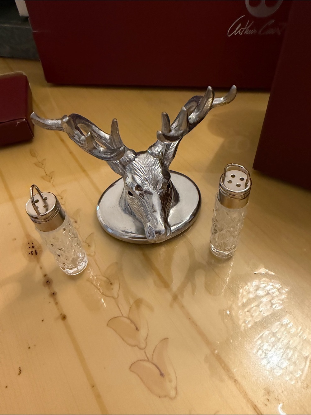 Silver Stag Antler Ring Holder with Glass Salt & Pepper Shakers